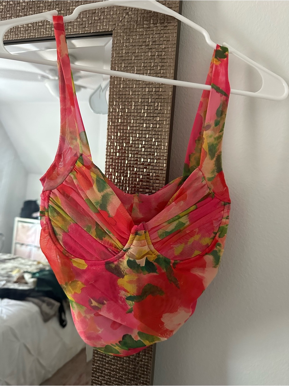 ZARA Floral Pink Watercolor Underwire Crop Top